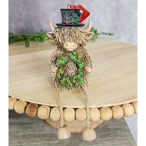 Hobby Lobby Highland Cow Shelf Sitter Ornament Resin‎ Wreath Dangly Legs NEW